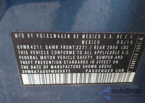 2015 Volkswagen Golf Tdi Sel 4-Door from USA, damaged, VIN 3VWRA7AU0FM095872